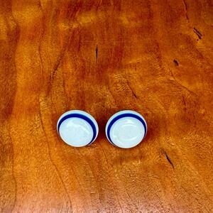 Vintage Round White Blue Stripe Enamel Stud Earrings Women's Fashion Jewelry